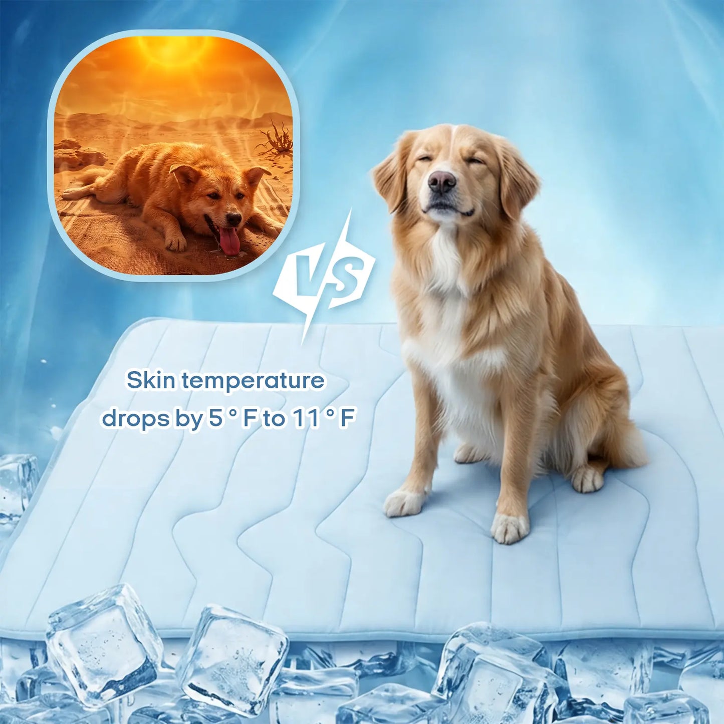 Vagascape Cooling Pet Mat, Eco-Friendly Cooling Pad for Large Dog, Summervibes Cooling Mats for Dog Bed, Cool Dog Stuff, Washable Pet Mat, Use in Crate, Trunk, Camping, Outdoors, Portable,Machine Washable, Durable, without Gel, Outdoorfun, Dog Cooling Bed