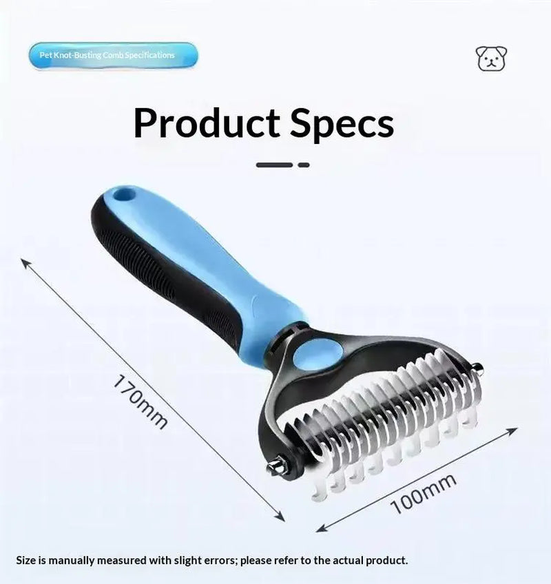 Pet Dematting Undercoat Rake for Long-Haired Dogs & Cats, Double-Sided Grooming Comb for Loose Fur and Light Tangles, Routine Pet Coat Care Tool, Results May Vary by Coat Type