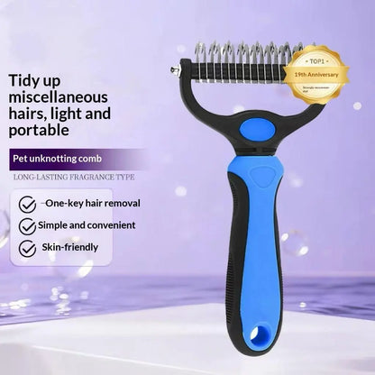 Pet Dematting Undercoat Rake for Long-Haired Dogs & Cats, Double-Sided Grooming Comb for Loose Fur and Light Tangles, Routine Pet Coat Care Tool, Results May Vary by Coat Type