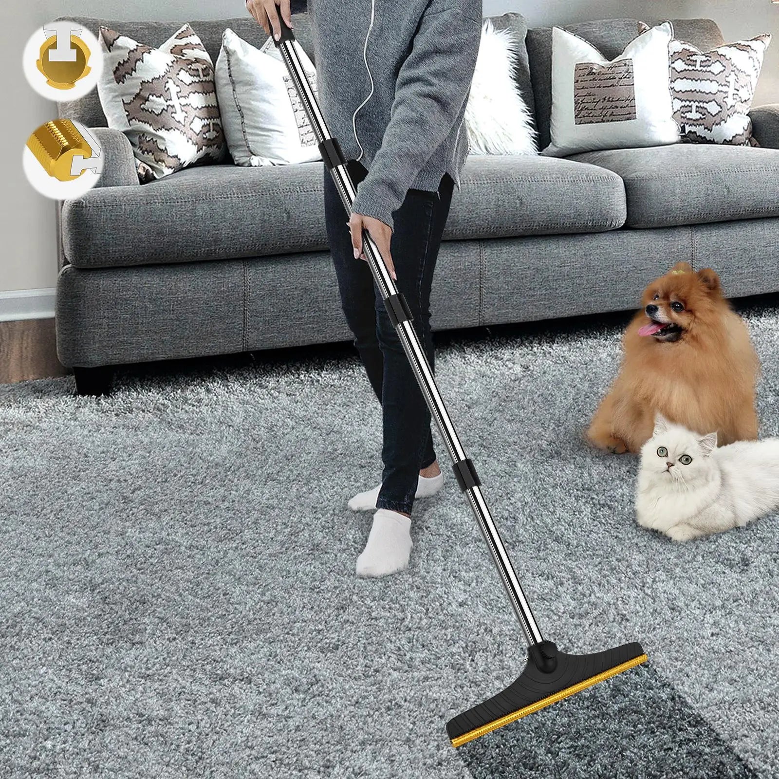 Cat Hair Remover, Adjustable Pet Hair Remover, Pet Cleaning Brush with Hanging Ring, Power Broom, Pet Hair Remover Tool for Carpets Floor Use, Valentine'S Day Gift, Hair Removal