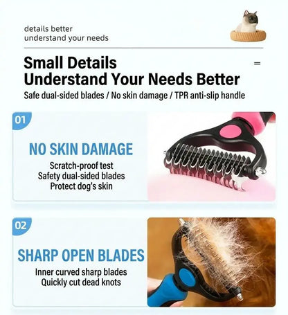Pet Dematting Undercoat Rake for Long-Haired Dogs & Cats, Double-Sided Grooming Comb for Loose Fur and Light Tangles, Routine Pet Coat Care Tool, Results May Vary by Coat Type