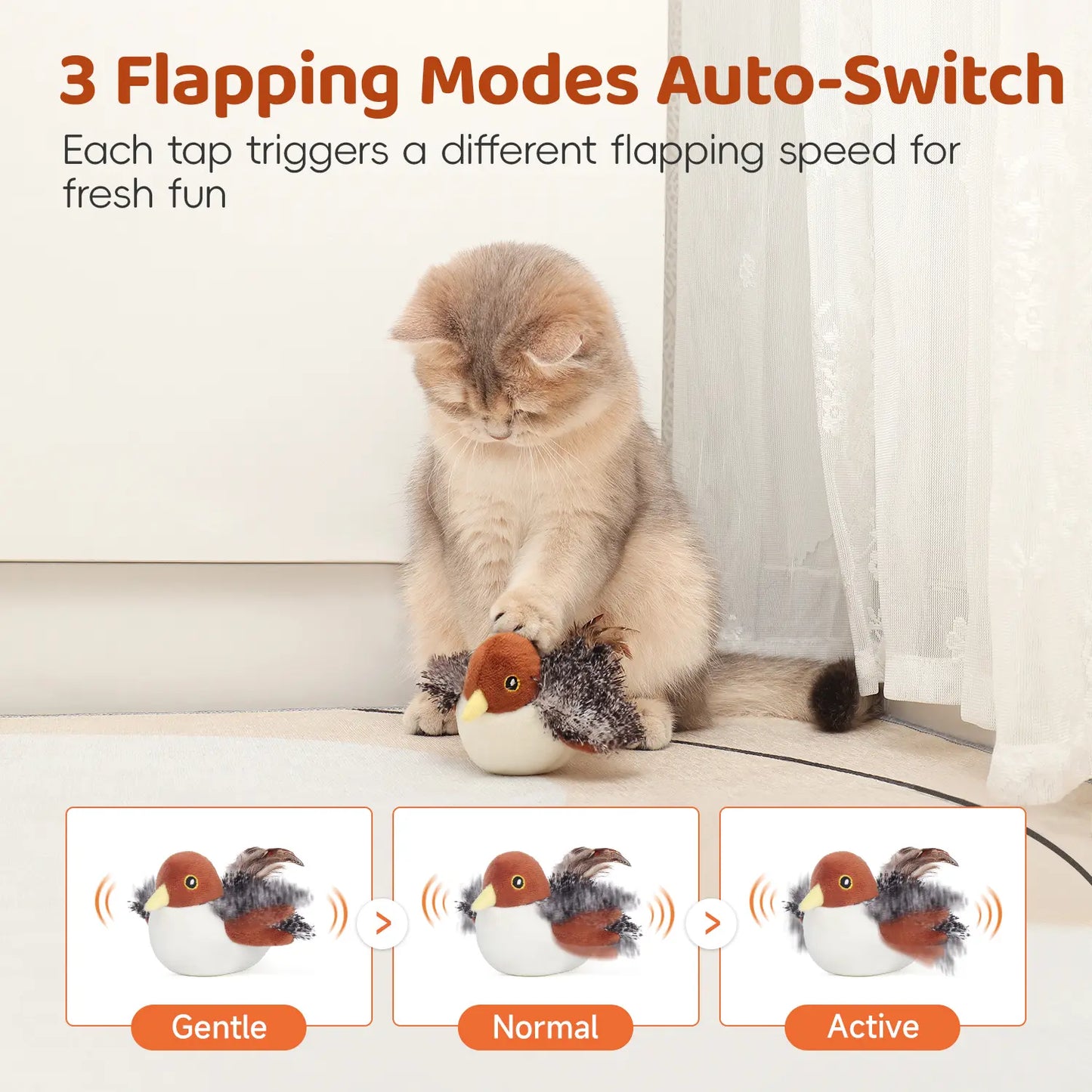 Potaroma Cat Toys Flapping Bird, Lifelike Chirping Cat Kicker, Rechargeable Touch Activated Interactive Kitten Toy #Summervibes #Petlovers