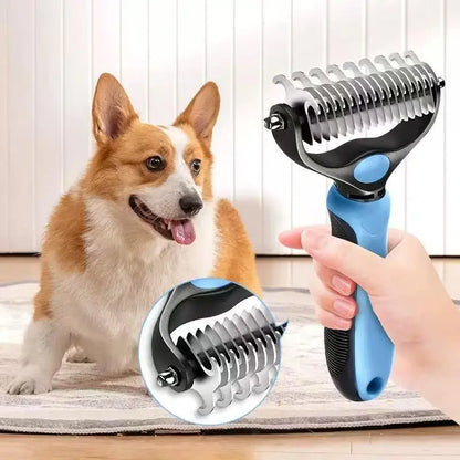 Pet Dematting Undercoat Rake for Long-Haired Dogs & Cats, Double-Sided Grooming Comb for Loose Fur and Light Tangles, Routine Pet Coat Care Tool, Results May Vary by Coat Type
