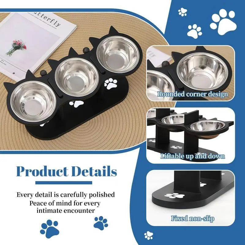 Multi-Layer Elevated Cat Feeder with Stainless Steel Food & Water Bowls, Adjustable Height Design, Includes 3 Stands, Easy-To-Assemble & Portable, Ideal for Multiple Cats, Feeding Supplies for Pet Lovers