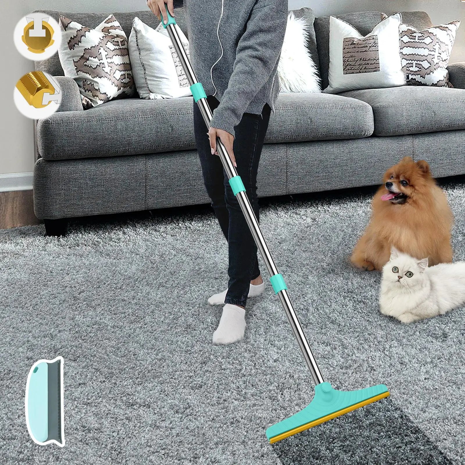 Cat Hair Remover, Adjustable Pet Hair Remover, Pet Cleaning Brush with Hanging Ring, Power Broom, Pet Hair Remover Tool for Carpets Floor Use, Valentine'S Day Gift, Hair Removal
