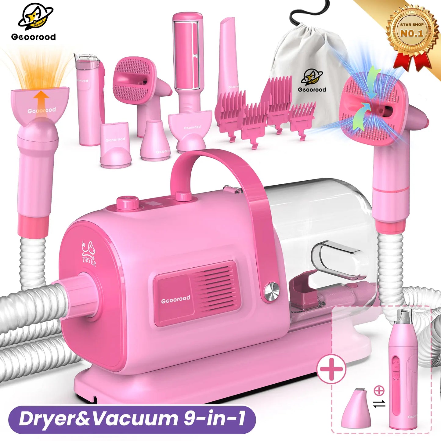 【Geoorood】 Geoorood Dog Grooming All-In-One Kit with Vacuum Brush 2.5L Large Pog, Stainless Steel Blades Lightweight Design 13Kpa Suction Force Portable Cleaning Set#Dealsforyoudays #Summerwins