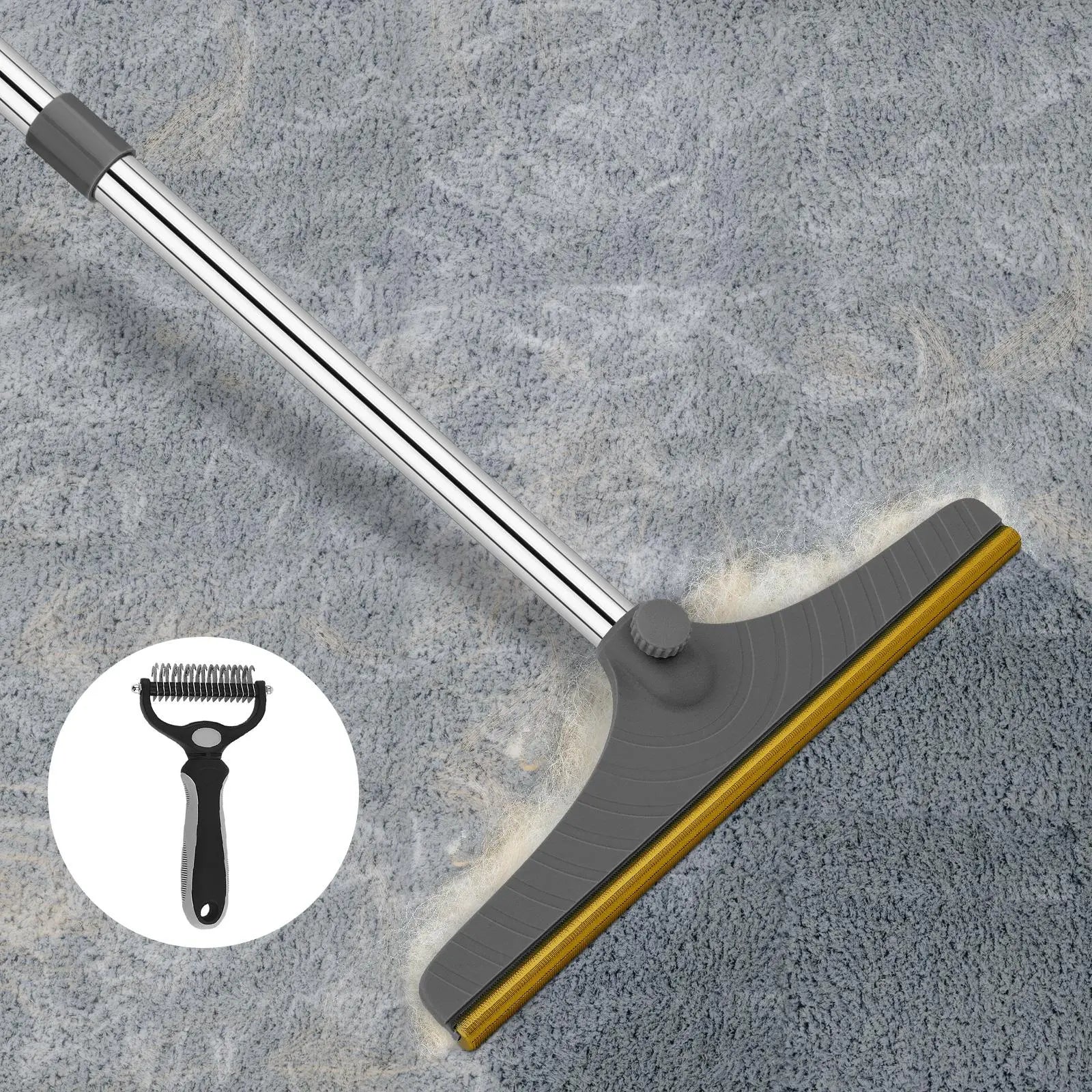 Cat Hair Remover, Adjustable Pet Hair Remover, Pet Cleaning Brush with Hanging Ring, Power Broom, Pet Hair Remover Tool for Carpets Floor Use, Valentine'S Day Gift, Hair Removal