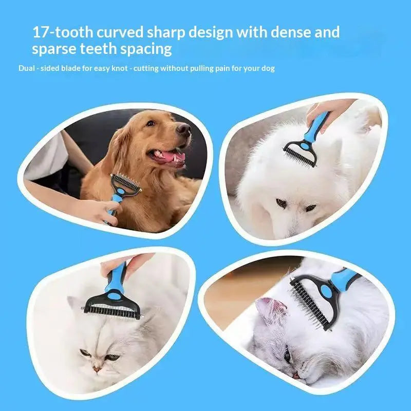 Pet Dematting Undercoat Rake for Long-Haired Dogs & Cats, Double-Sided Grooming Comb for Loose Fur and Light Tangles, Routine Pet Coat Care Tool, Results May Vary by Coat Type