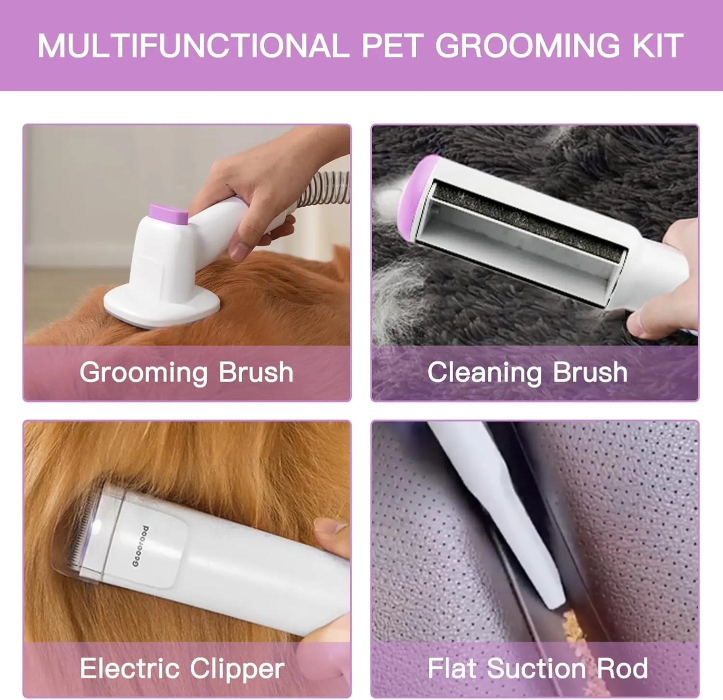 【Geoorood】 Geoorood Dog Grooming All-In-One Kit with Vacuum Brush 2.5L Large Pog, Stainless Steel Blades Lightweight Design 13Kpa Suction Force Portable Cleaning Set#Dealsforyoudays #Summerwins