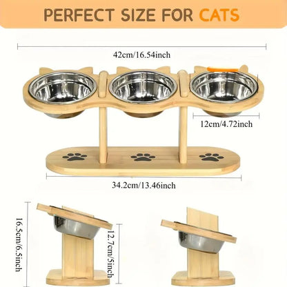 Multi-Layer Elevated Cat Feeder with Stainless Steel Food & Water Bowls, Adjustable Height Design, Includes 3 Stands, Easy-To-Assemble & Portable, Ideal for Multiple Cats, Feeding Supplies for Pet Lovers