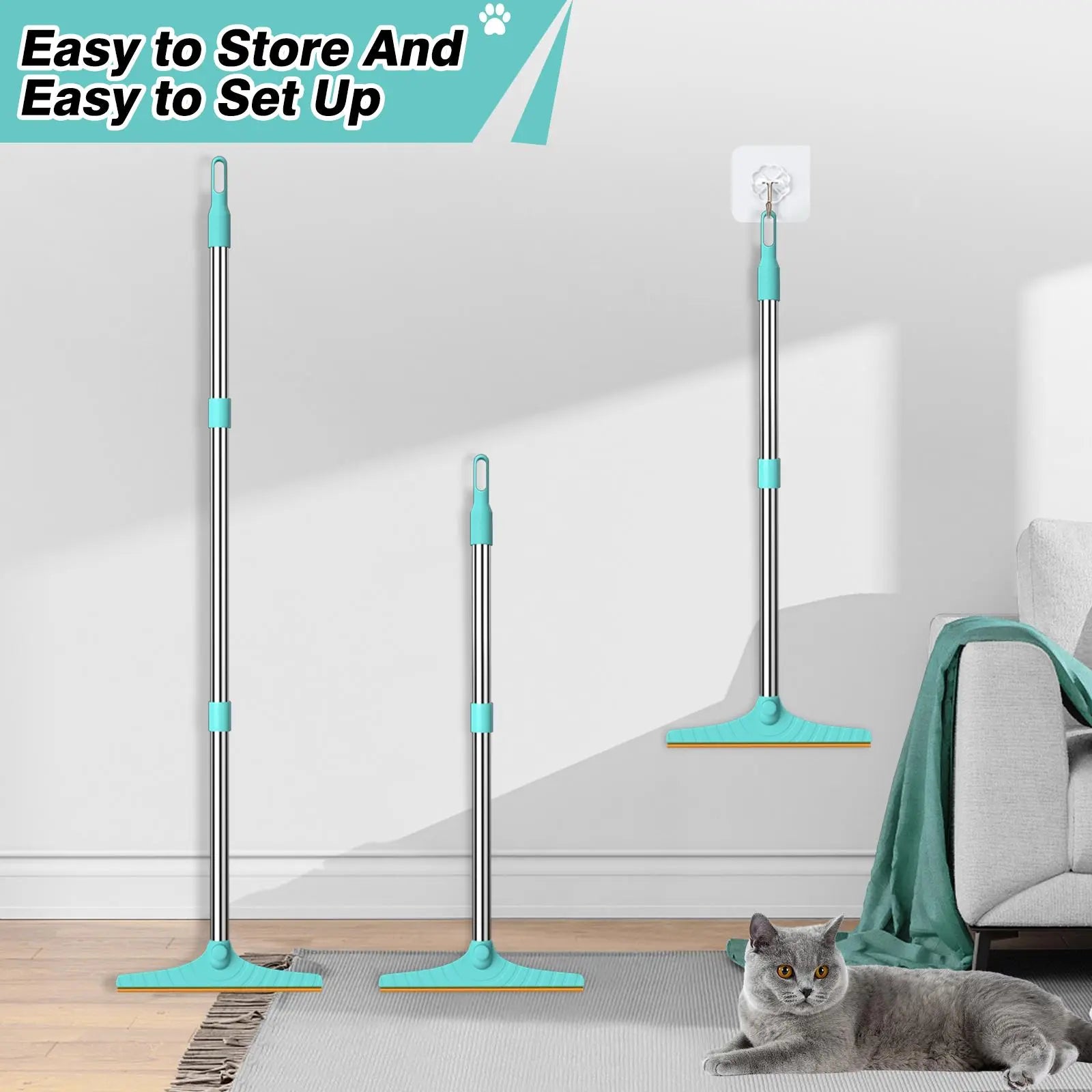 Cat Hair Remover, Adjustable Pet Hair Remover, Pet Cleaning Brush with Hanging Ring, Power Broom, Pet Hair Remover Tool for Carpets Floor Use, Valentine'S Day Gift, Hair Removal