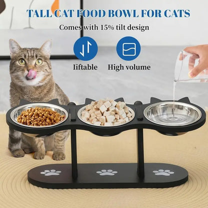 Multi-Layer Elevated Cat Feeder with Stainless Steel Food & Water Bowls, Adjustable Height Design, Includes 3 Stands, Easy-To-Assemble & Portable, Ideal for Multiple Cats, Feeding Supplies for Pet Lovers