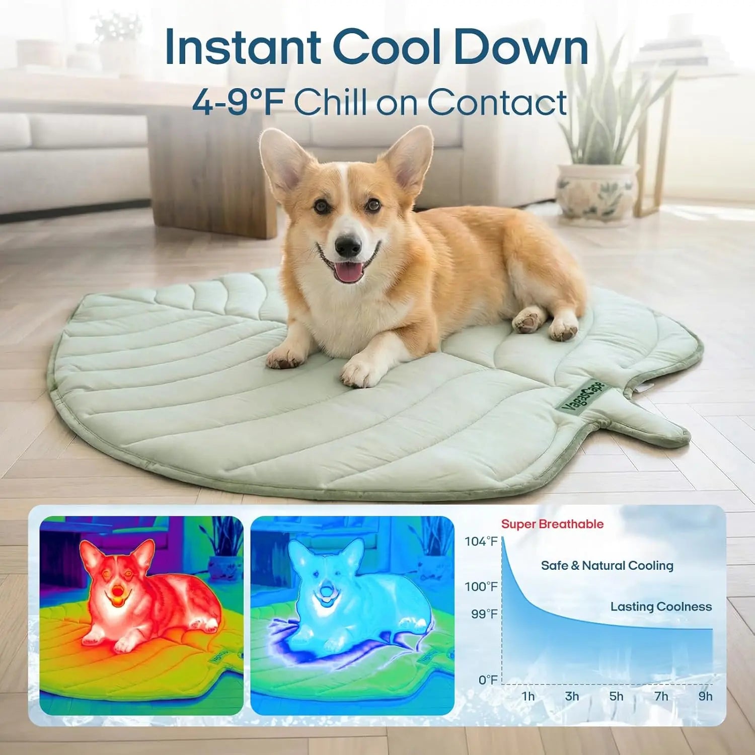 Vagascape Cooling Pet Mat, Eco-Friendly Cooling Pad for Large Dog, Summervibes Cooling Mats for Dog Bed, Cool Dog Stuff, Washable Pet Mat, Use in Crate, Trunk, Camping, Outdoors, Portable,Machine Washable, Durable, without Gel, Outdoorfun, Dog Cooling Bed