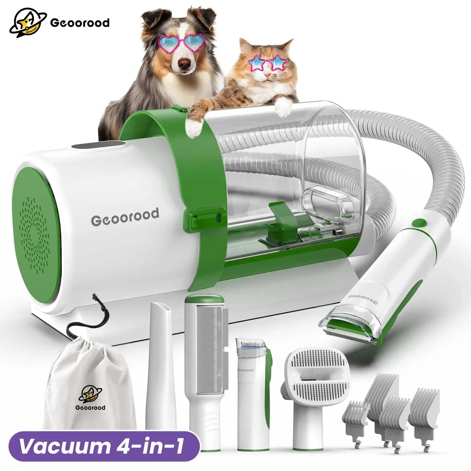 【Geoorood】 Geoorood Dog Grooming All-In-One Kit with Vacuum Brush 2.5L Large Pog, Stainless Steel Blades Lightweight Design 13Kpa Suction Force Portable Cleaning Set#Dealsforyoudays #Summerwins