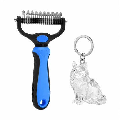 Pet Dematting Undercoat Rake for Long-Haired Dogs & Cats, Double-Sided Grooming Comb for Loose Fur and Light Tangles, Routine Pet Coat Care Tool, Results May Vary by Coat Type