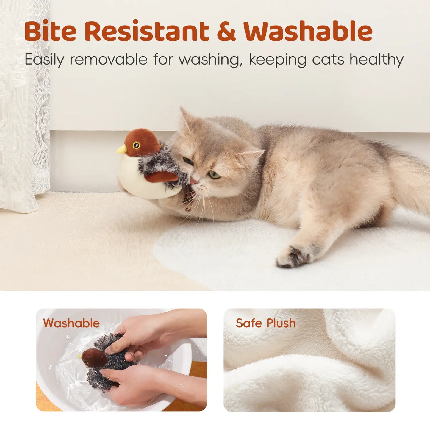Potaroma Cat Toys Flapping Bird, Lifelike Chirping Cat Kicker, Rechargeable Touch Activated Interactive Kitten Toy #Summervibes #Petlovers