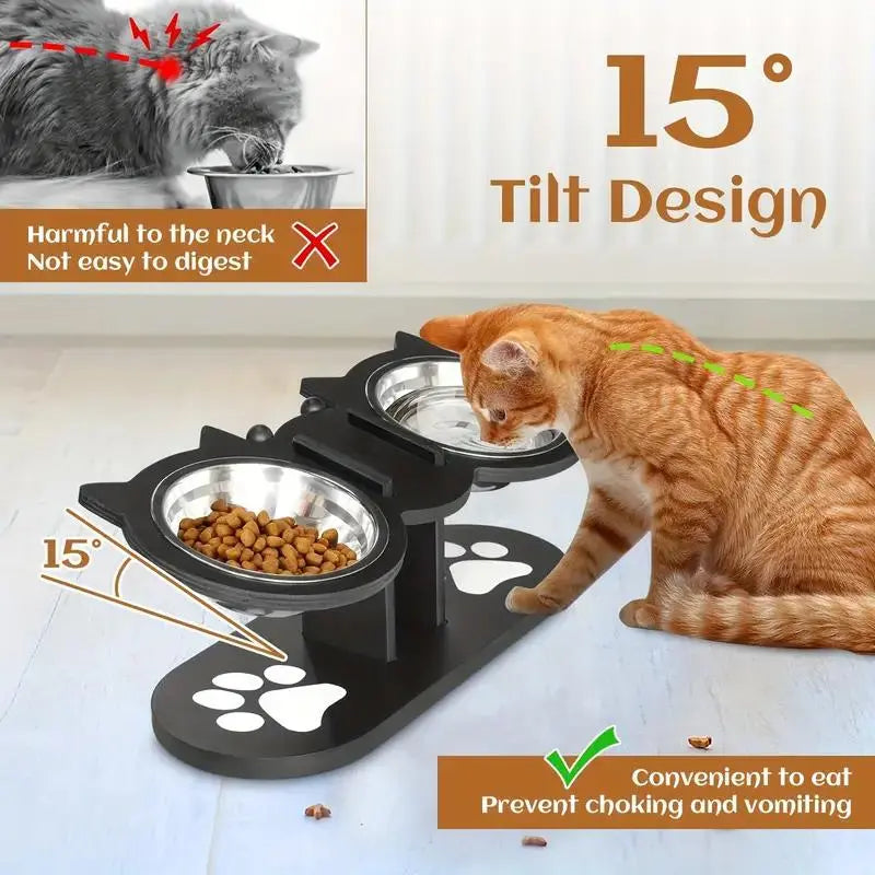 Multi-Layer Elevated Cat Feeder with Stainless Steel Food & Water Bowls, Adjustable Height Design, Includes 3 Stands, Easy-To-Assemble & Portable, Ideal for Multiple Cats, Feeding Supplies for Pet Lovers