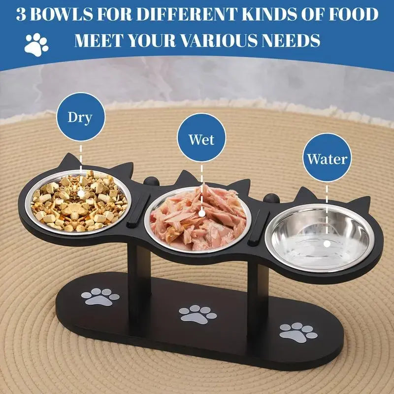 Multi-Layer Elevated Cat Feeder with Stainless Steel Food & Water Bowls, Adjustable Height Design, Includes 3 Stands, Easy-To-Assemble & Portable, Ideal for Multiple Cats, Feeding Supplies for Pet Lovers