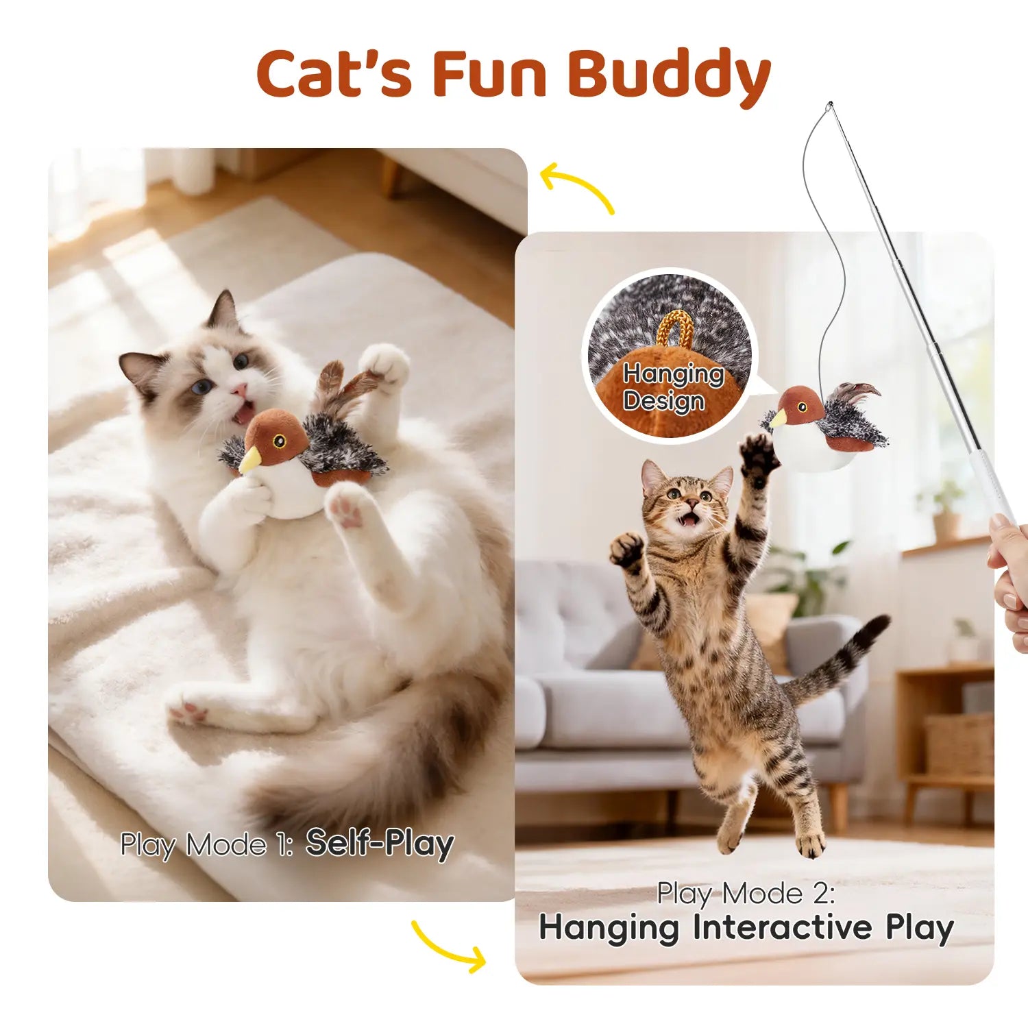 Potaroma Cat Toys Flapping Bird, Lifelike Chirping Cat Kicker, Rechargeable Touch Activated Interactive Kitten Toy #Summervibes #Petlovers