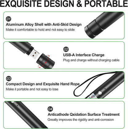 [Already Have 10K Favorites]Rechargeable Green Light Laser Cat Toy for Dogs & Cats/ Line Light Flashlight Long Distance Range for TV/LED/LCD Screens Flashlights Presentation, Laser Pointer Cat Toy，Office / Outdoors / Astronomic / Construction