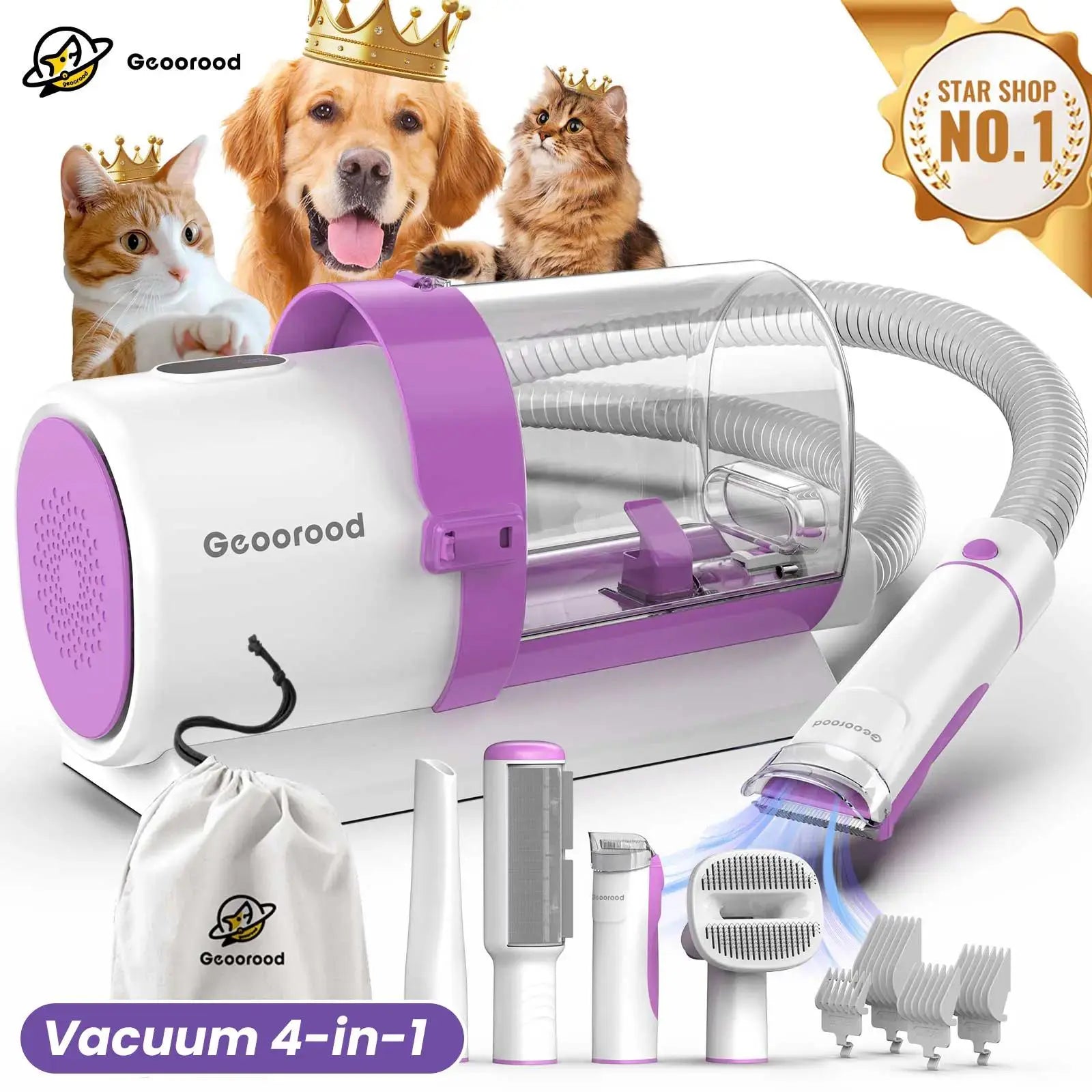 【Geoorood】 Geoorood Dog Grooming All-In-One Kit with Vacuum Brush 2.5L Large Pog, Stainless Steel Blades Lightweight Design 13Kpa Suction Force Portable Cleaning Set#Dealsforyoudays #Summerwins