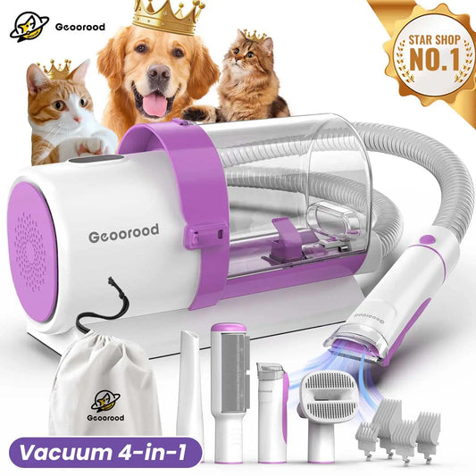 【Geoorood】 Geoorood Dog Grooming All-In-One Kit with Vacuum Brush 2.5L Large Pog, Stainless Steel Blades Lightweight Design 13Kpa Suction Force Portable Cleaning Set#Dealsforyoudays #Summerwins
