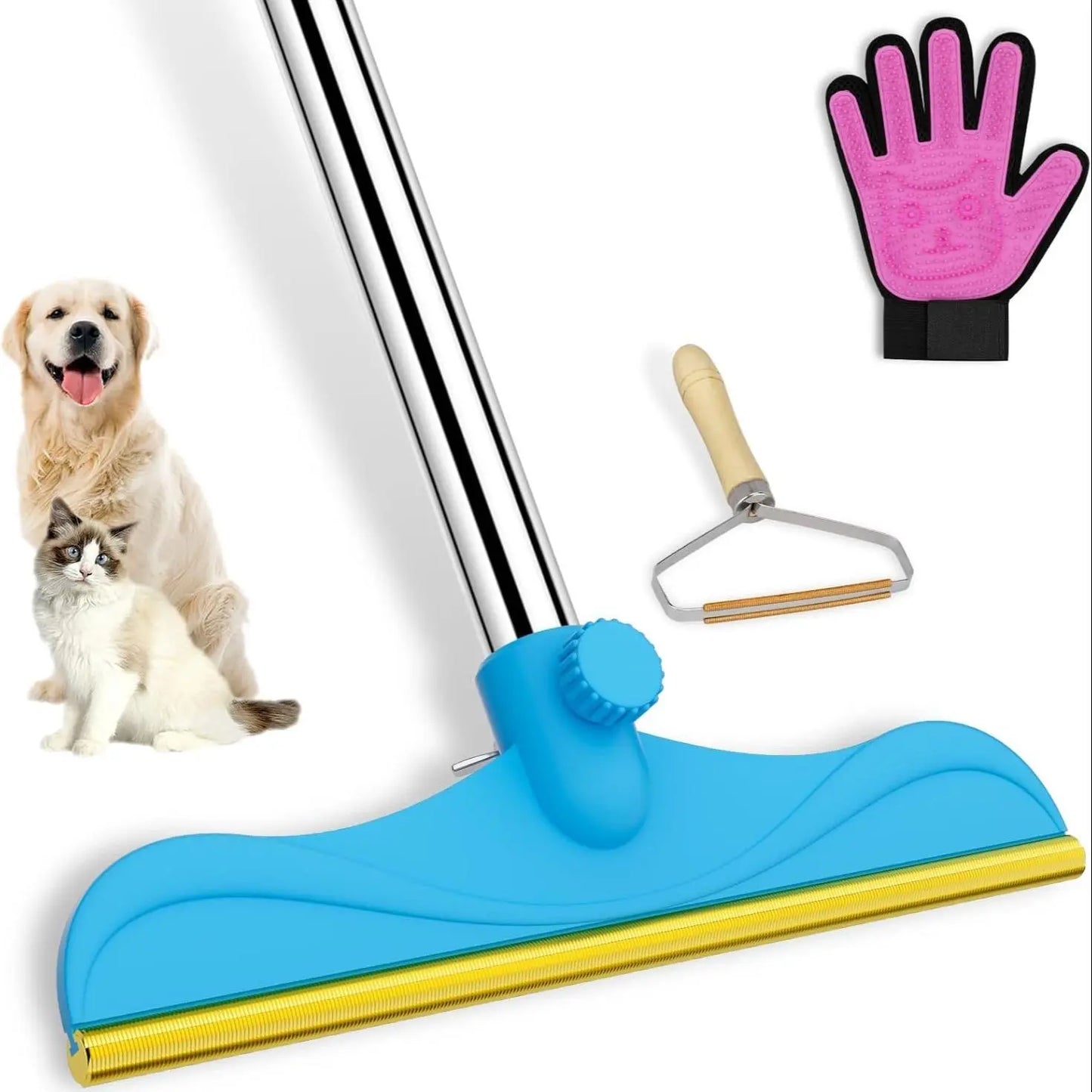 Cat Hair Remover, Adjustable Pet Hair Remover, Pet Cleaning Brush with Hanging Ring, Power Broom, Pet Hair Remover Tool for Carpets Floor Use, Valentine'S Day Gift, Hair Removal