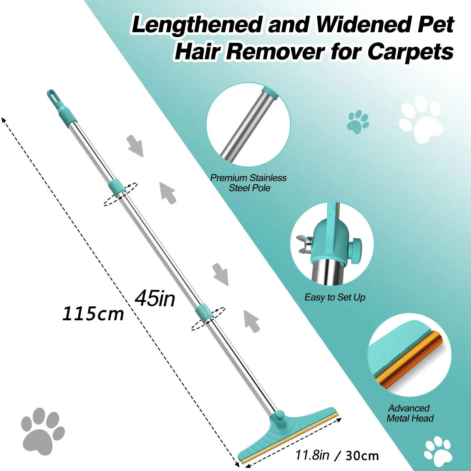 Cat Hair Remover, Adjustable Pet Hair Remover, Pet Cleaning Brush with Hanging Ring, Power Broom, Pet Hair Remover Tool for Carpets Floor Use, Valentine'S Day Gift, Hair Removal