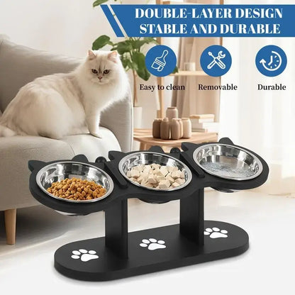 Multi-Layer Elevated Cat Feeder with Stainless Steel Food & Water Bowls, Adjustable Height Design, Includes 3 Stands, Easy-To-Assemble & Portable, Ideal for Multiple Cats, Feeding Supplies for Pet Lovers
