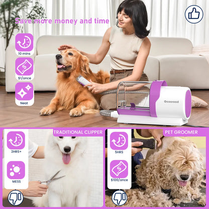 【Geoorood】 Geoorood Dog Grooming All-In-One Kit with Vacuum Brush 2.5L Large Pog, Stainless Steel Blades Lightweight Design 13Kpa Suction Force Portable Cleaning Set#Dealsforyoudays #Summerwins