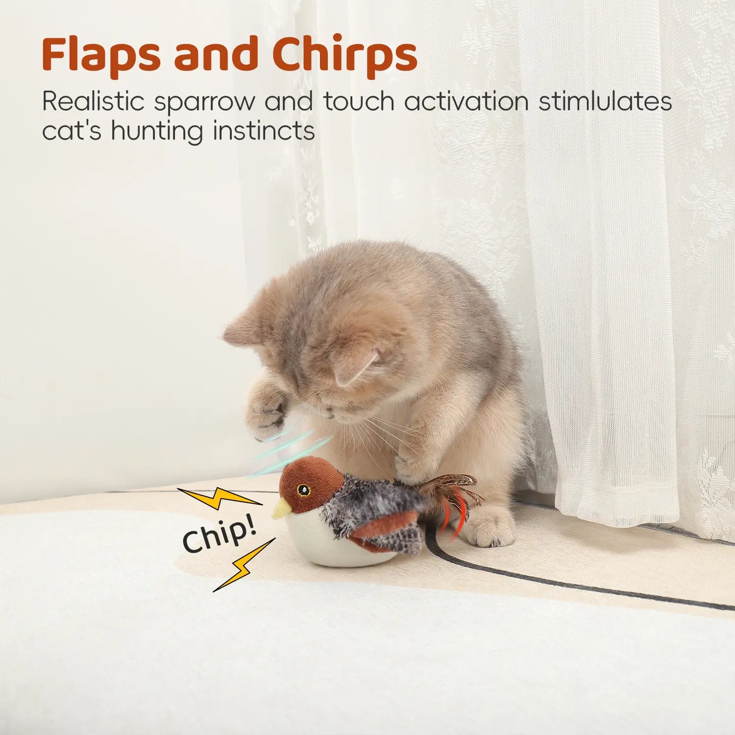 Potaroma Cat Toys Flapping Bird, Lifelike Chirping Cat Kicker, Rechargeable Touch Activated Interactive Kitten Toy #Summervibes #Petlovers